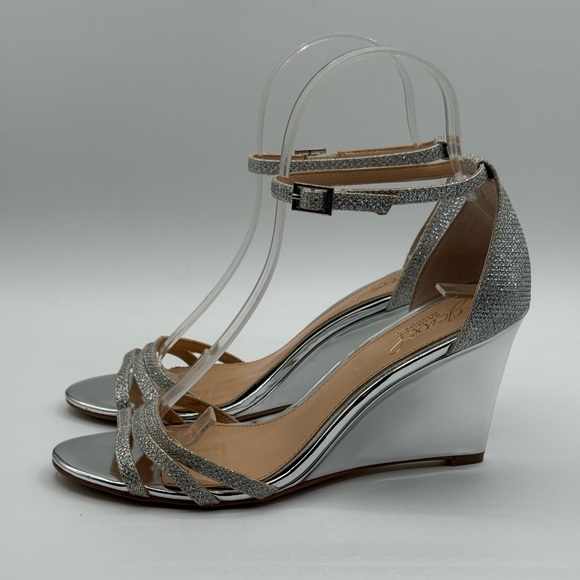 Jewel Badgley Mischka Silver Leather Sparkle Ankle Open Toe Strappy Sandal SZ 7 - Picture 13 of 16
